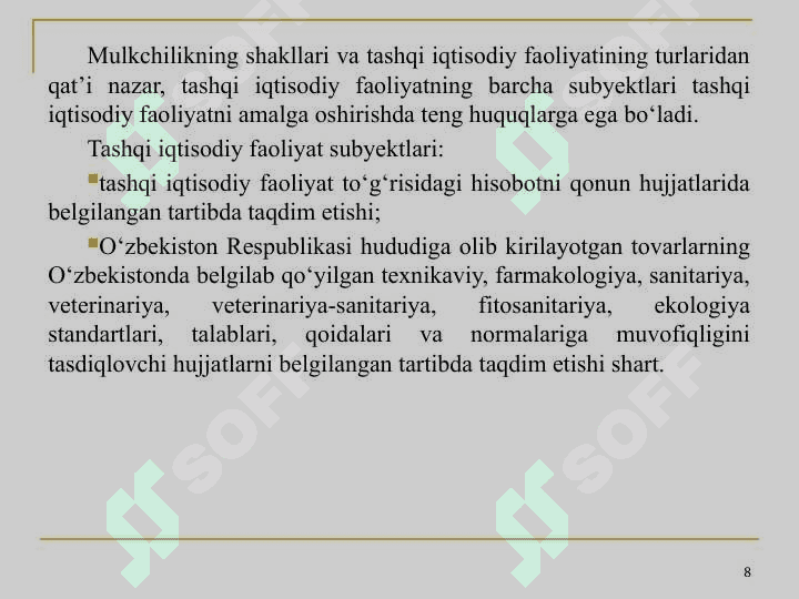 O‘zbekistonning xalqaro moliya tizimiga integratsiyalashuvi 8