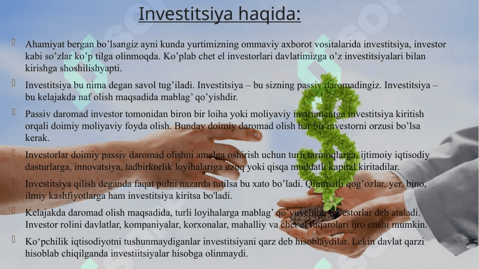 O’zbekiston iqtisodiyotida investitsiyalarning ahamiyati 5