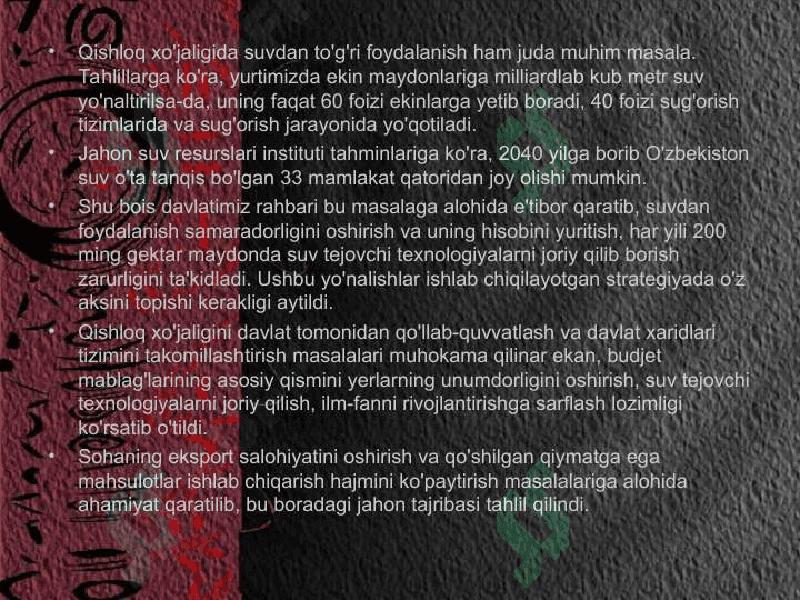 O'zbekistonda qishloq xo'jaligi va sanoat sohasidagi o'zgarishlar 3
