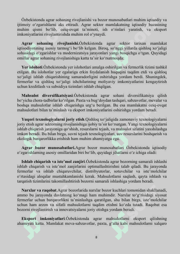 Davlatning agrar siyosati va qishloq xójaligini qóllab-quvvatlash choralari. 8