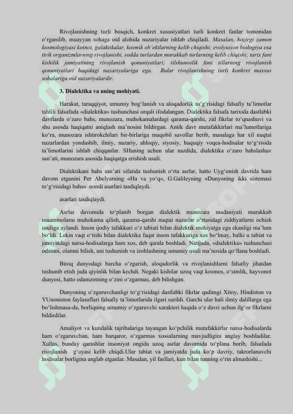 OLAMNING UNIVERSAL ALOQALARI VA RIVOJLANISH. FALSAFANING QONUN VA KATEGORIYALARI 4