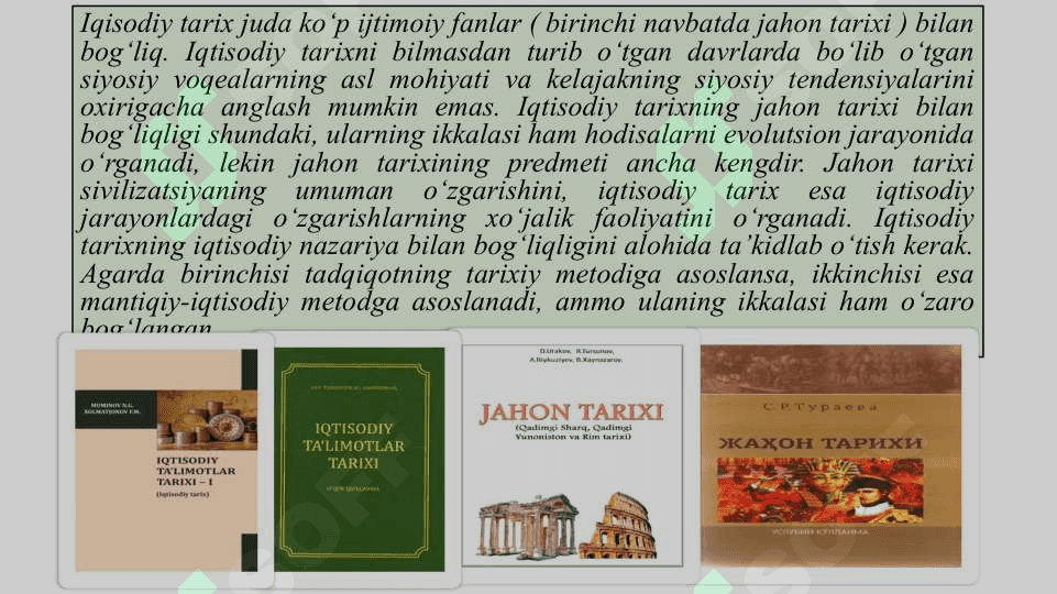 ITT predmeti va o‘rganish usullari. qadimgi dunyo, feodal jamiyati iqtisodiy ta’limotlari 6