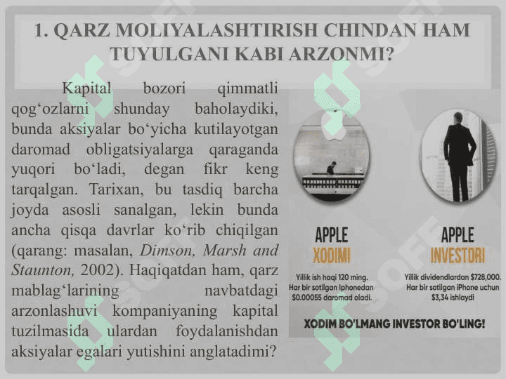 LEVEREJ, KAPITAL QIYMATI VA AKSIYADORLAR FAROVONLIGI 4