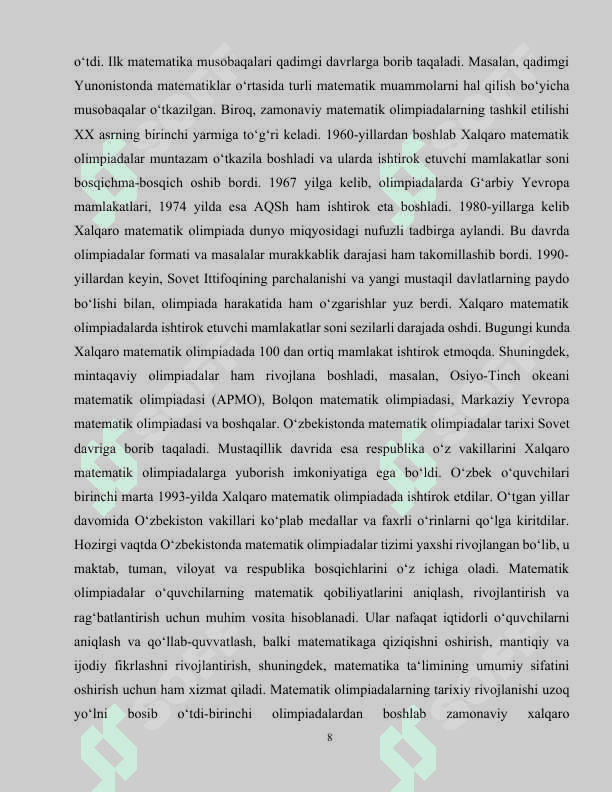 Matematik fan olimpiadalariga o'quvchilarni tayyorlash metodikasi 8
