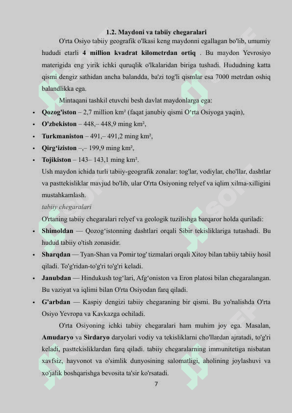 O‘RTA OSIYO TABIIY GEOGRAFIK O‘LKASI HAQIDA TUSHUNCHA 7