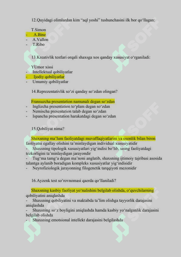 Umumiy psixodiagnostika fanidan 100 ta test 3
