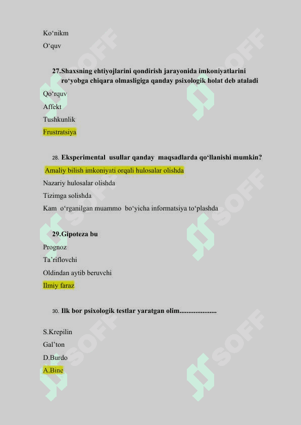 Umumiy psixodiagnostika fanidan 100 ta test 6