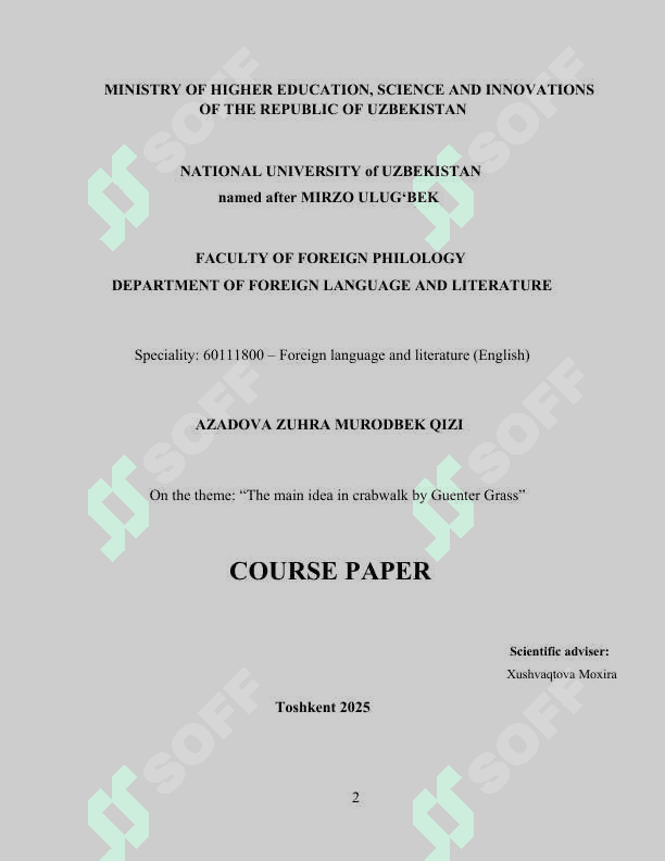 The main idea in crabwalk by Guenter Grass.kurs ishi 2