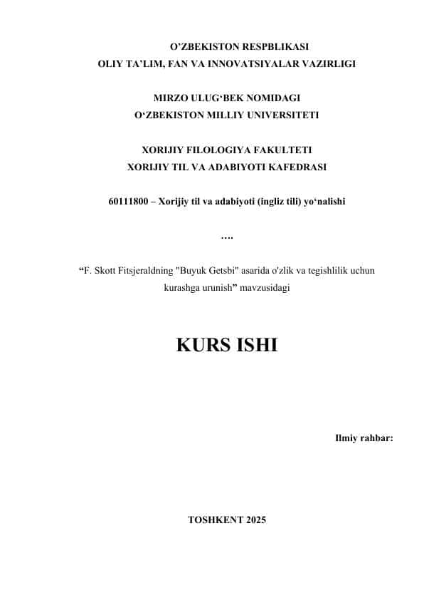 The reference to struggle for identity and belonging in F. Scott Fitzgerald’s The Great Gatsby kurs ishi 1