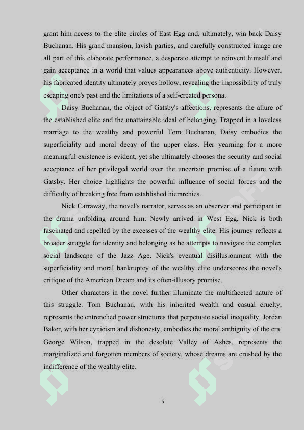 The reference to struggle for identity and belonging in F. Scott Fitzgerald’s The Great Gatsby kurs ishi 5