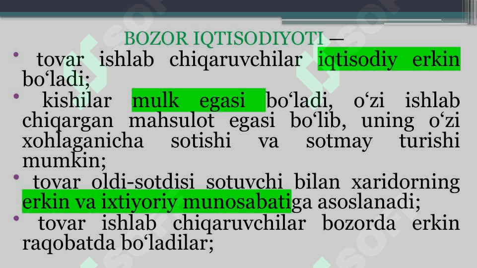 IQTISODIY ISLOHOTLAR,  XUSUSIY MULKCHILIKNING SHAKLLANISHI.  O‘ZBEKISTONDA BOZOR MUNOSABATLARINING RIVOJLANISHI 4