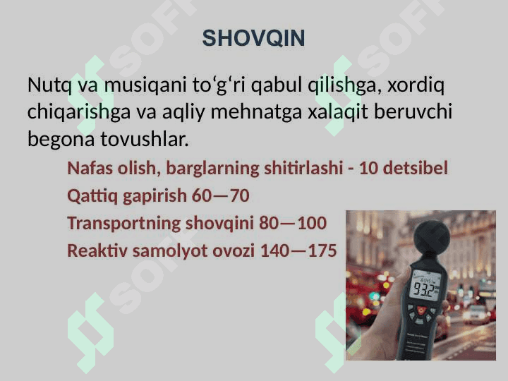 Shovqin. Shaharlarda shovqin muammosi va inson salomatligi. Qishloq xo‘jaligi va biosfera 2