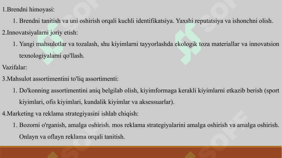 Tadbirkorlik faolyatlarini tashkil etish. Erkaklar kiyim do’koni sohasida 4