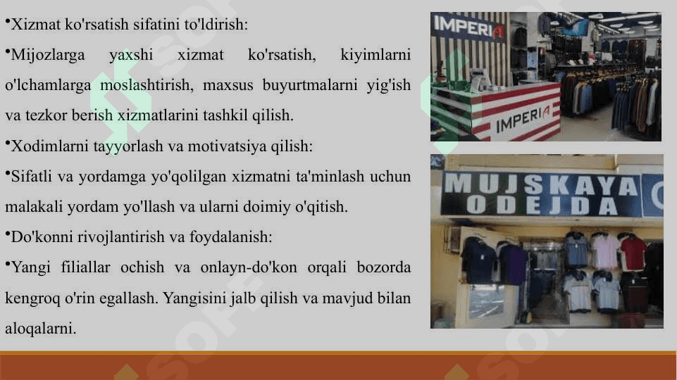 Tadbirkorlik faolyatlarini tashkil etish. Erkaklar kiyim do’koni sohasida 5