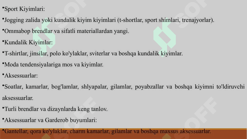 Tadbirkorlik faolyatlarini tashkil etish. Erkaklar kiyim do’koni sohasida 7