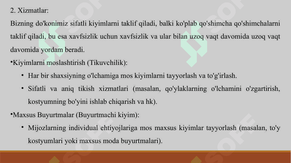 Tadbirkorlik faolyatlarini tashkil etish. Erkaklar kiyim do’koni sohasida 8