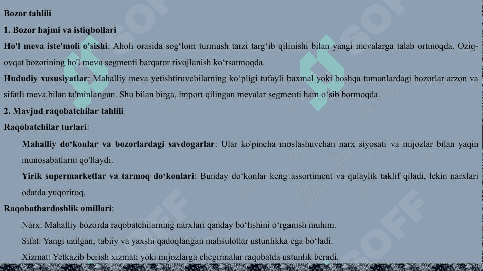 Tadbirkorlik faolyatini tashkil etish oziq – ovqat savdosi misolida 3