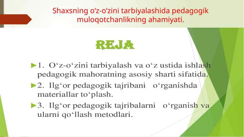 Shaxsning o‘z-o‘zini tarbiyalashida pedagogik muloqotchanlikning ahamiyati