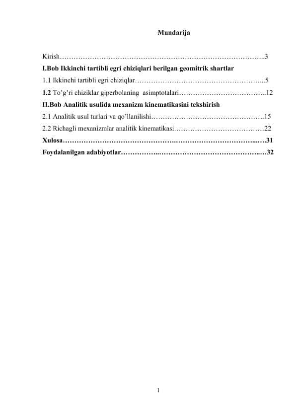 Ikkinchi tartibli egri chiziqlari berilgan geomitrik shartlarga mos ravishta o'tkazishda analitik usulda foydalanish metodlari