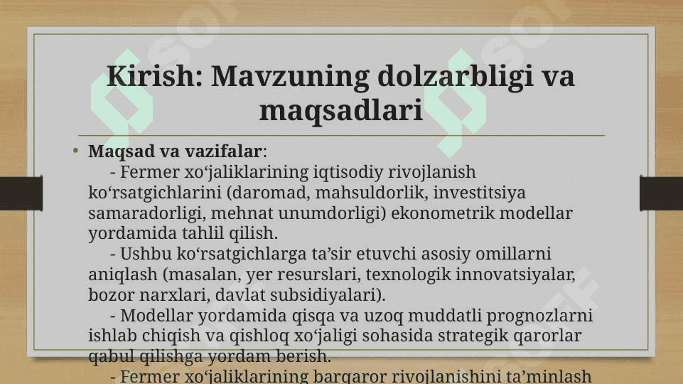 Fermer xo’jaliklarining iqtisodiy rivojlanish ko’rsatgichlarni ekonometrik modellashtirish 2