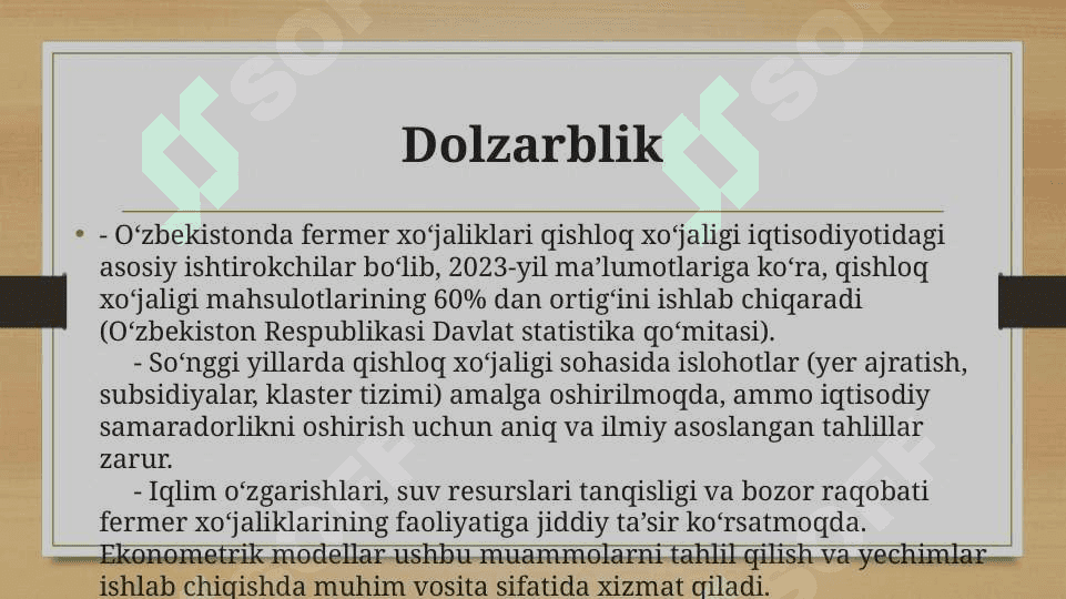 Fermer xo’jaliklarining iqtisodiy rivojlanish ko’rsatgichlarni ekonometrik modellashtirish 3