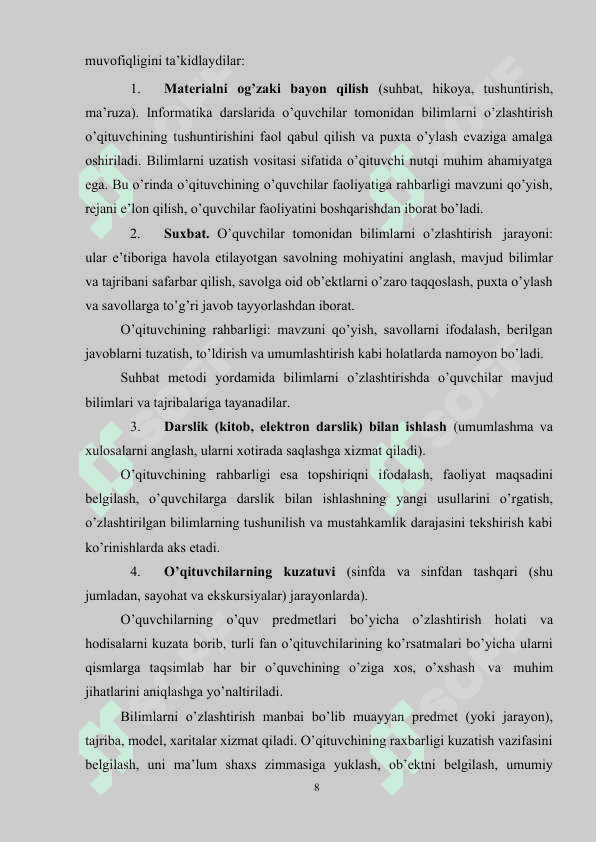 INFORMATIKANI BOSHQA FANLAR BILAN ALOQADORLIKDA O’QITISH METODIKASI tayyori 8