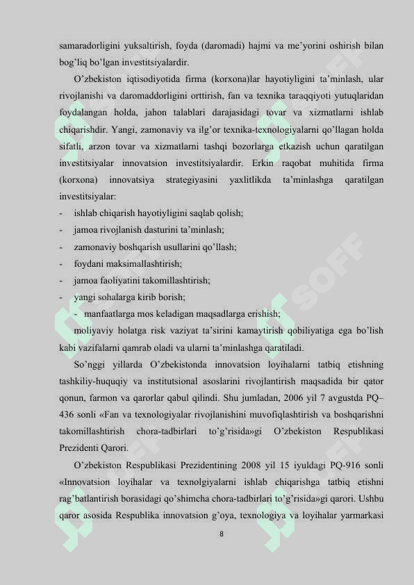 INNOVATSION FAOLIYATNI SAMARALI MOLIYALASHTIRISH YO’LLARI 8