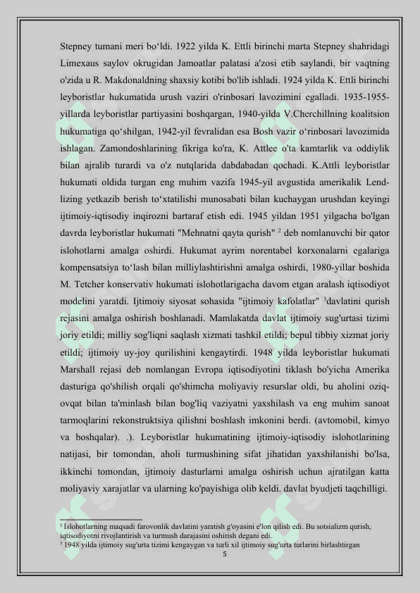 BUYUK BRITANIYA IKKINCHI JAHON URUSHI YILLARIDAN KEYIN 5