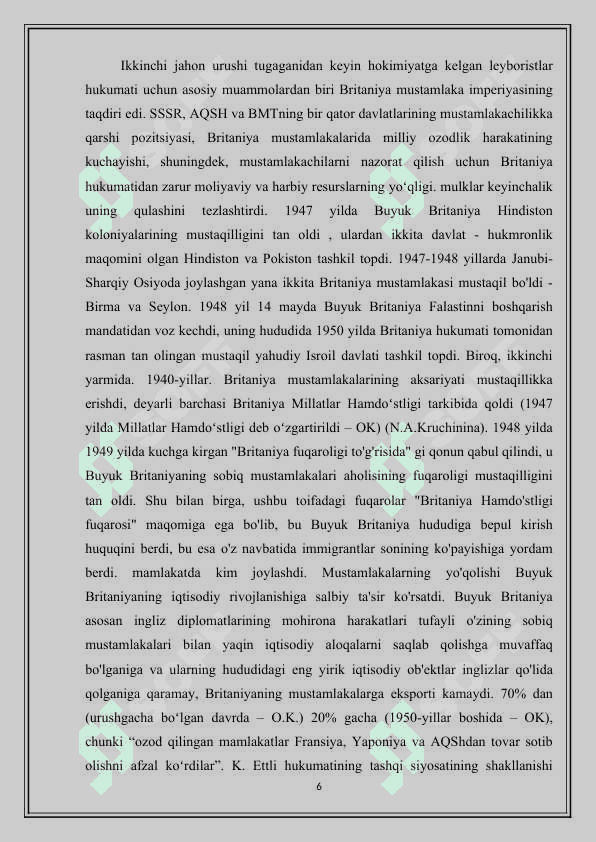 BUYUK BRITANIYA IKKINCHI JAHON URUSHI YILLARIDAN KEYIN 6