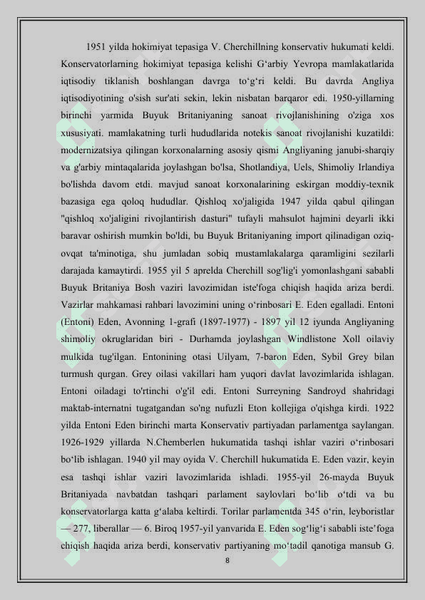 BUYUK BRITANIYA IKKINCHI JAHON URUSHI YILLARIDAN KEYIN 8