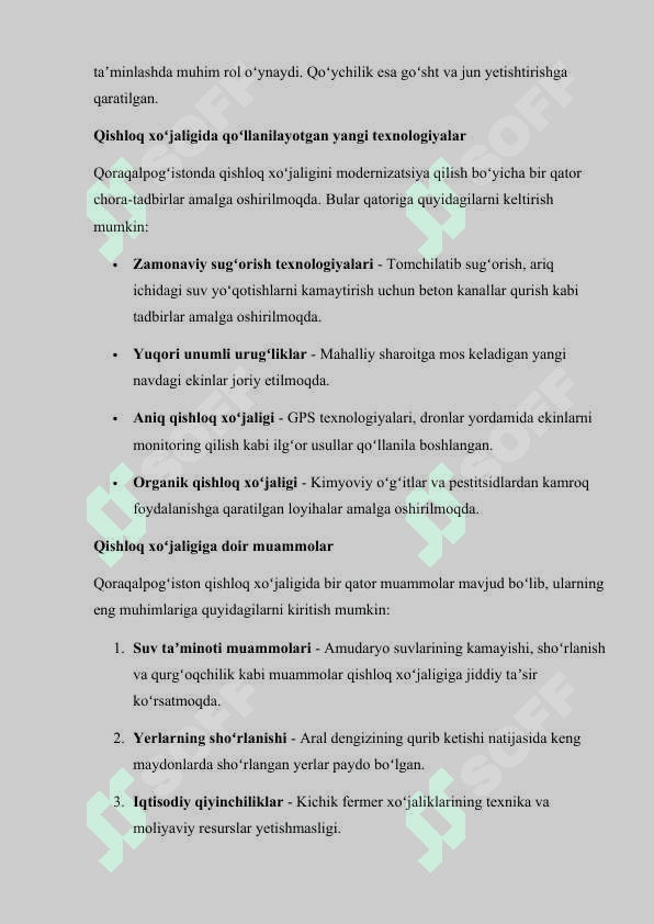 Qoraqalpog’iston  Respublikasi qishloq xo’jaligi va sanoat sohasini rivojlantirish yo’nalishlari 7