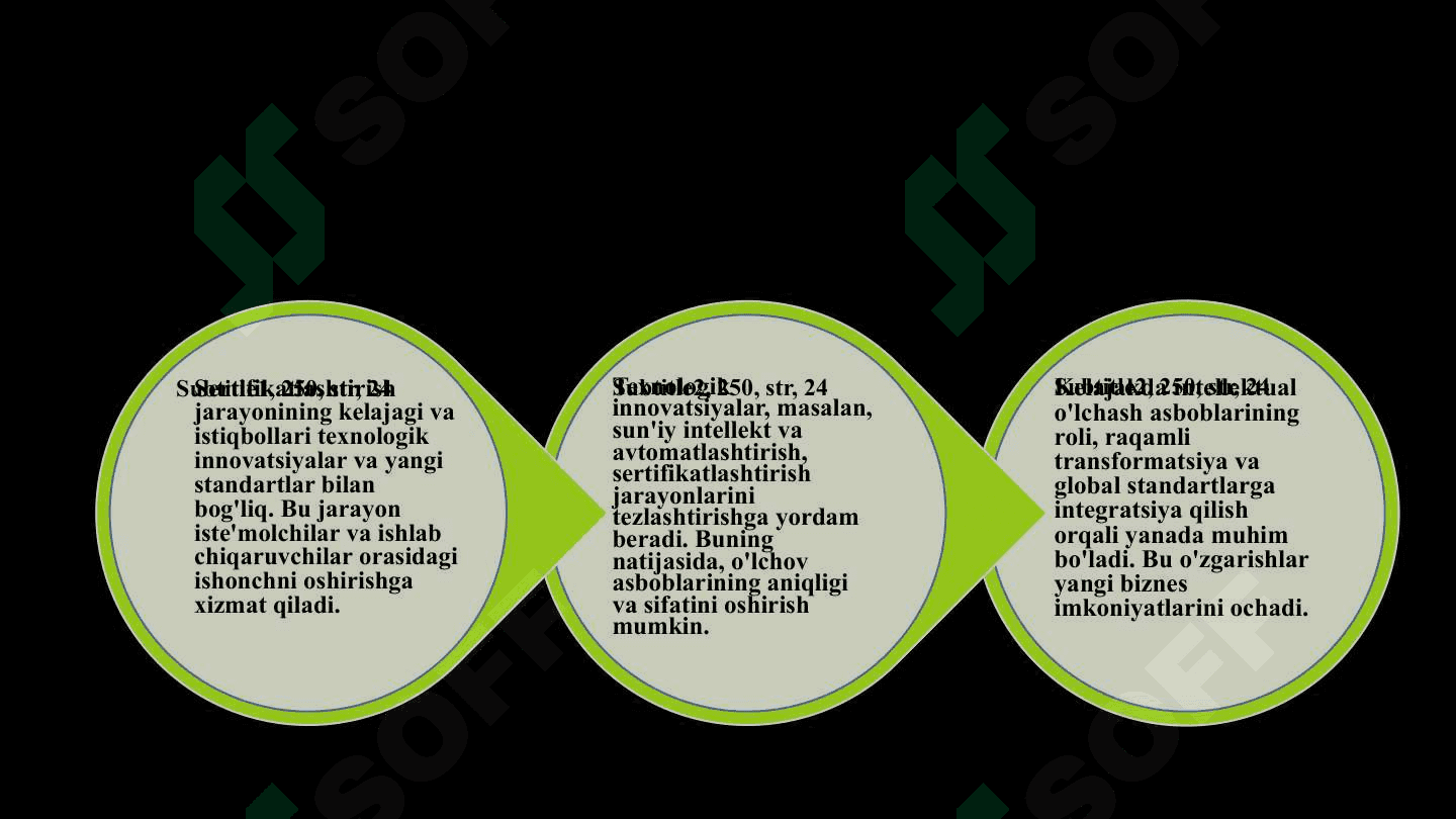 Metrologiya va standartlashtirish asoslari haqida ma'lumotlar   Sertifikatlashtirish jarayonidagi rolini tahlil qilish   Intellektual o'lchash asboblarining kelajagi va innovatsiyalar 8