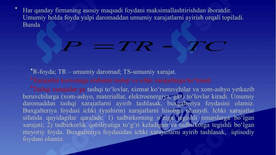 Korxona xarajatlari . Korxonaning daromadi va foydasi 4