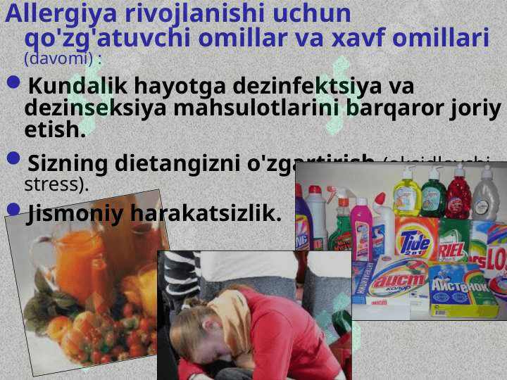 Pollinozlar tasnifi , klinikasi xususiyatlari 6