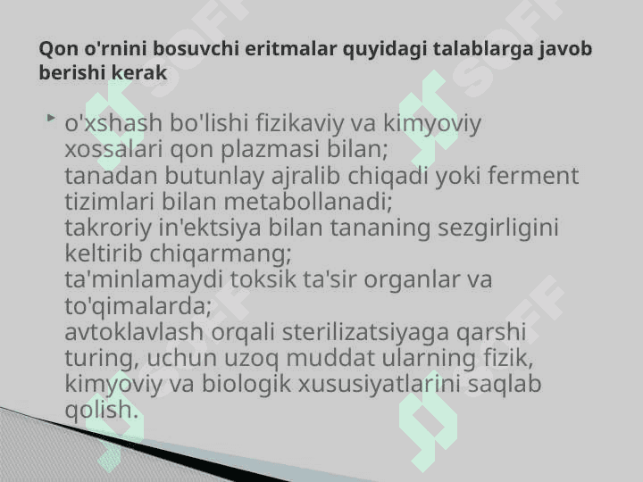 Qon o’rnini bosuvchi suyuqliklar va ularning tasnifi . Gemotransfuziya 3
