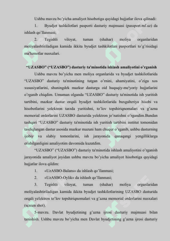 Moliya bo’limi amaliyot hisoboti 7