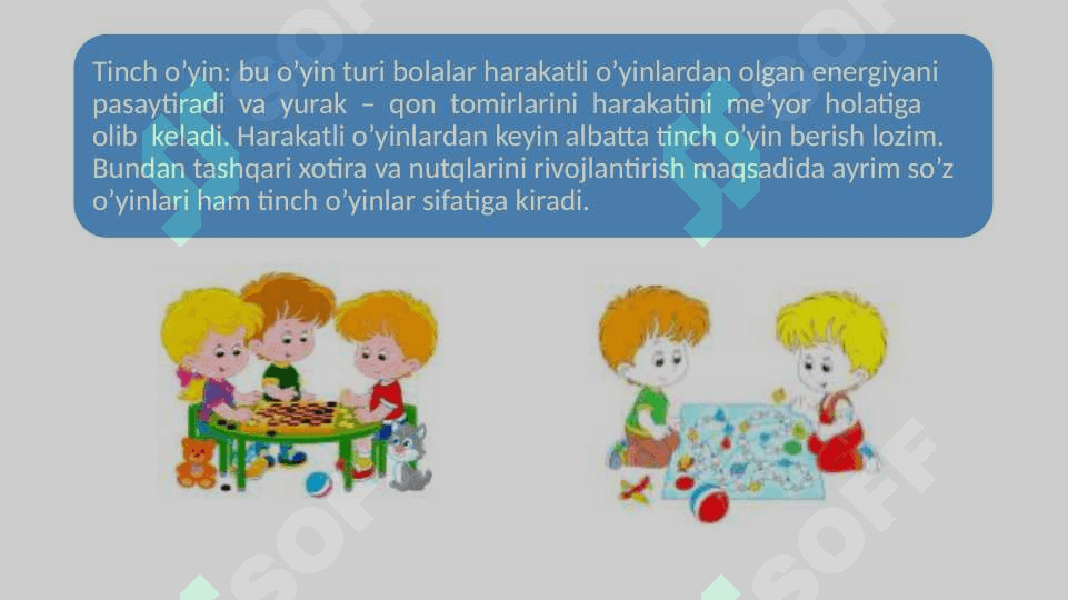 Maktabgacha ta’limda o`yin texnologiyalari mohiyati va o`yin orqali ta’lim olish va rivojlantirish 7