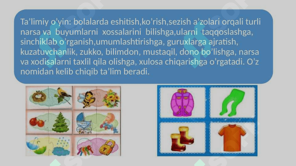 Maktabgacha ta’limda o`yin texnologiyalari mohiyati va o`yin orqali ta’lim olish va rivojlantirish 8