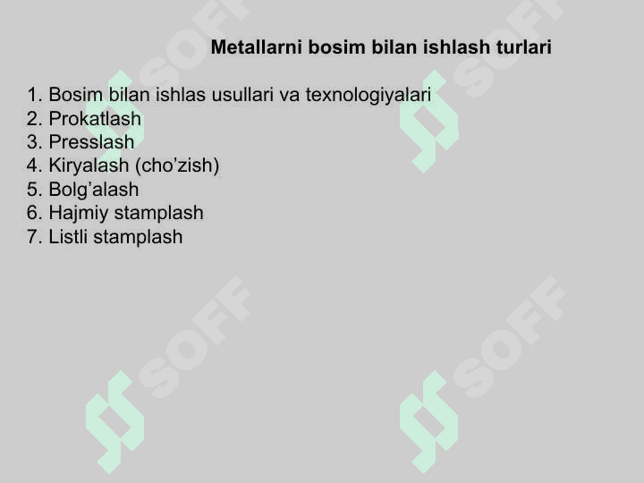 Metallarni bosim bilan ishlash turlari 2