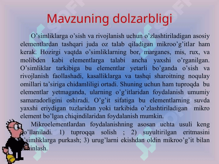 Mikroelementlarning ahamiyati 2