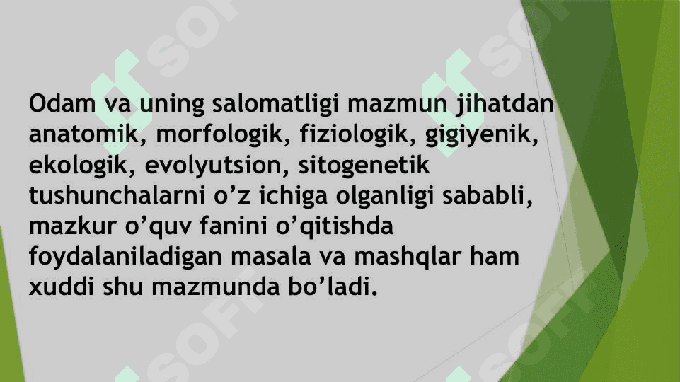 Odam va uning salomatligi oʻqitish metodikasi xususiy masalalari jumladan Tayanch harakatlanish sistemasi mavzusini oʻrganish metodikasi darslar tizimi 2