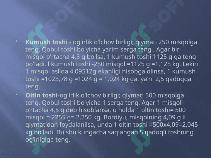 Og’irlik o'lchov birliklari 7