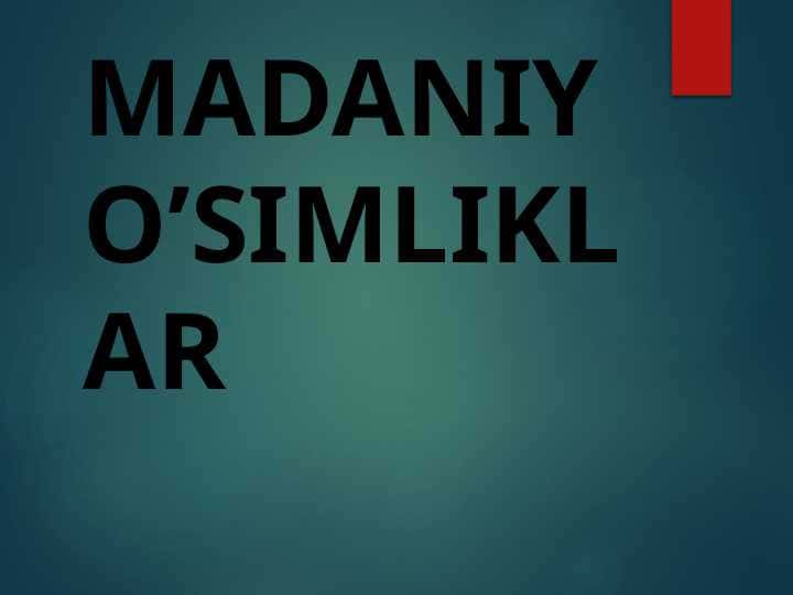 MADANIY O’SIMLIKLAR 1