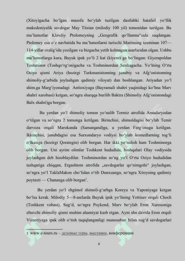 Buyuk ipak yoʻlining xalqaro turizm rivojlanishidagi oʻrni 6