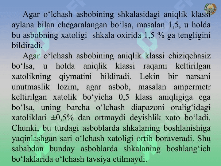 O‘lchash vositasi. O‘lchash vositalarinining tasnifi 5