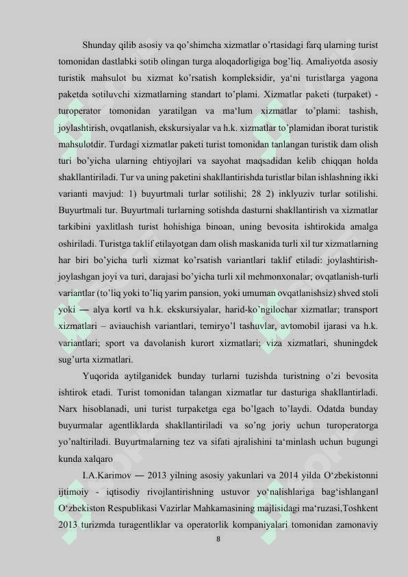 TURIZM SOHASIDA XIZMAT KO’RSATISH 8