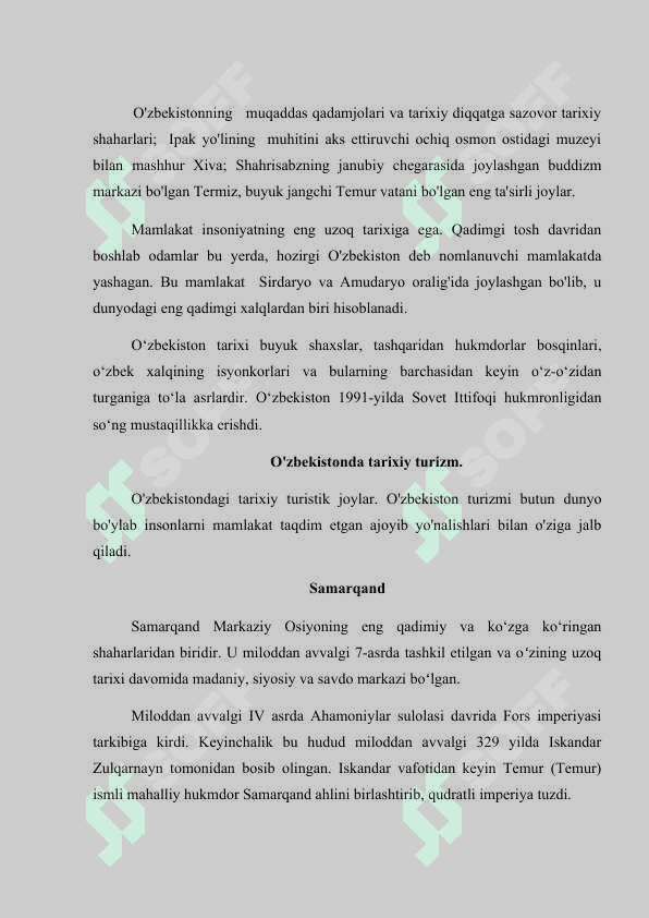 Turizm sohasini rivojlantirishda O’zbekistondagi tarixiy shaharlarning ahamiyati 5