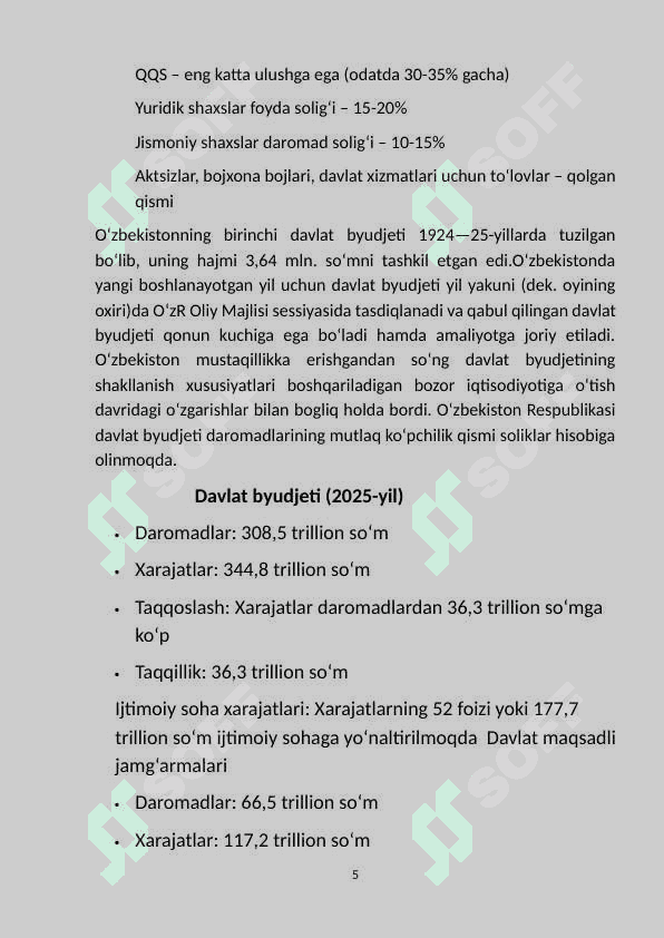 Davlat byudjeti tarkibi va uni takomillashtirish   yo’llari. 5