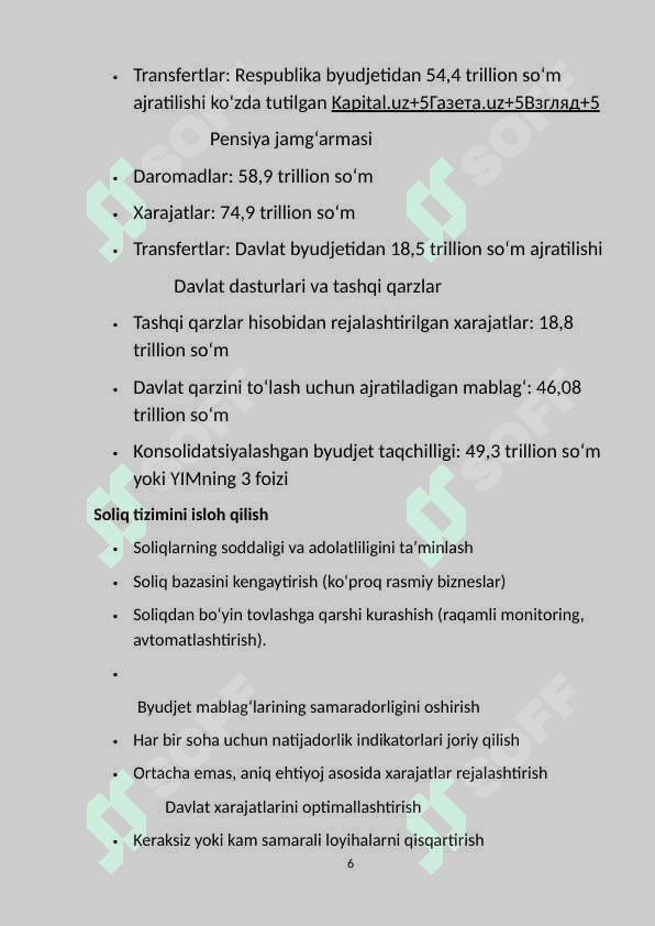 Davlat byudjeti tarkibi va uni takomillashtirish   yo’llari. 6