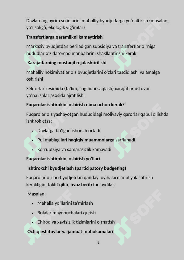 Davlat byudjeti tarkibi va uni takomillashtirish   yo’llari. 8